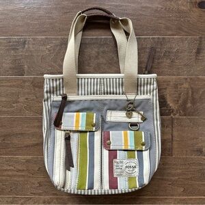 Fossil Striped Canvas Tote Bag